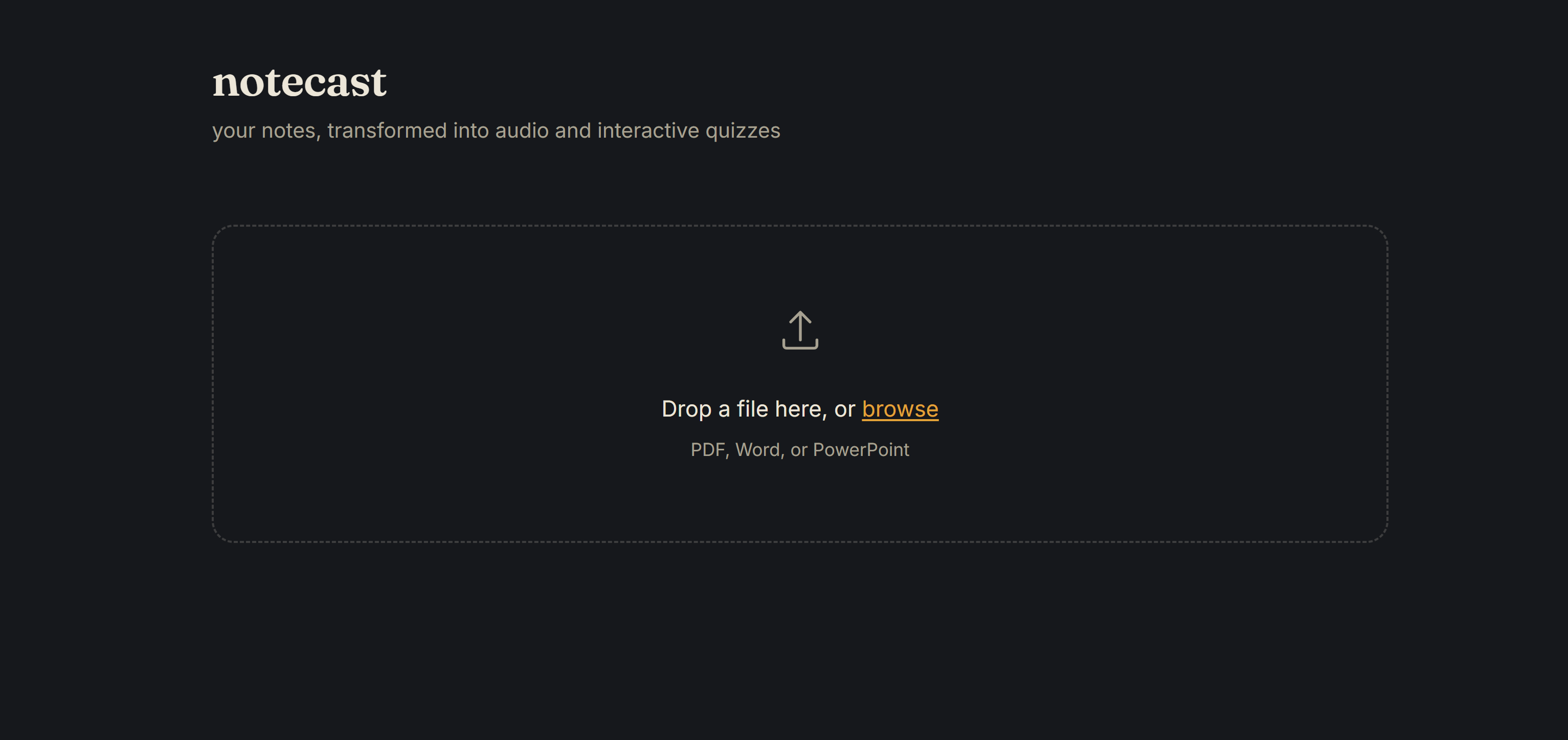Notecast upload screen